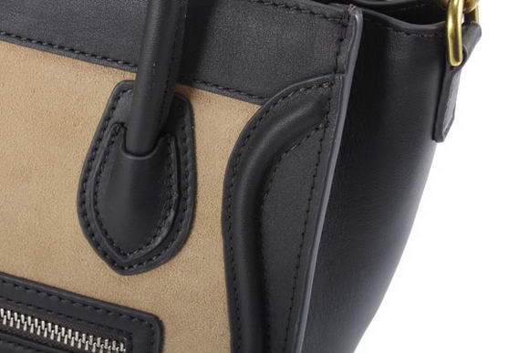 Celine Luggage Bag Nano 20cm  - 98168 Black Apricot Suede Leather