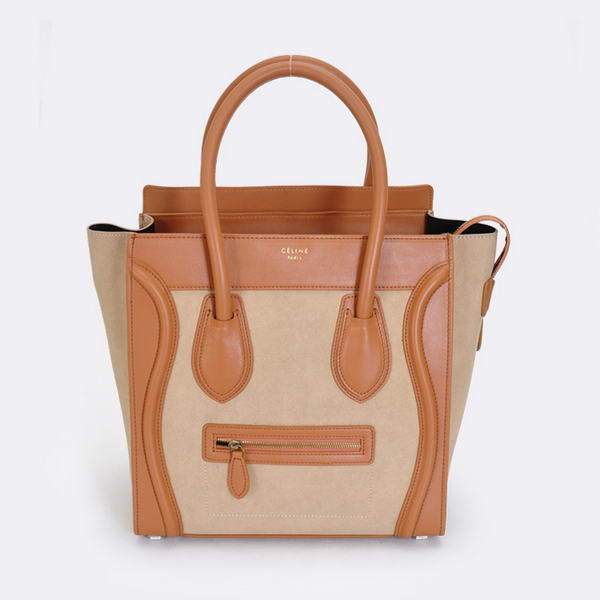 Celine Luggage Mini 33cm Tote Leather Bag - 98170 Apricot Suede