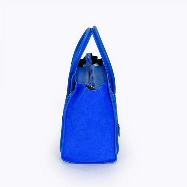 Celine Luggage Mini 33cm Tote Leather Bag - 98170 Blue Suede - Click Image to Close