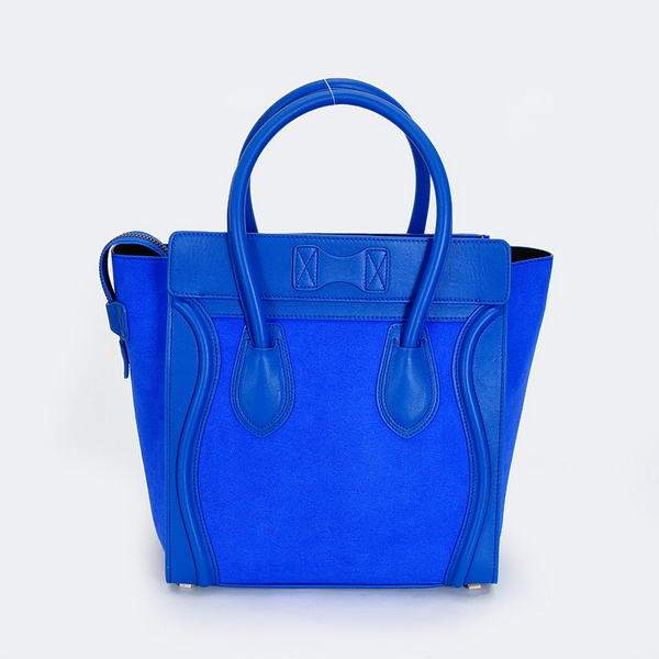 Celine Luggage Mini 33cm Tote Leather Bag - 98170 Blue Suede - Click Image to Close