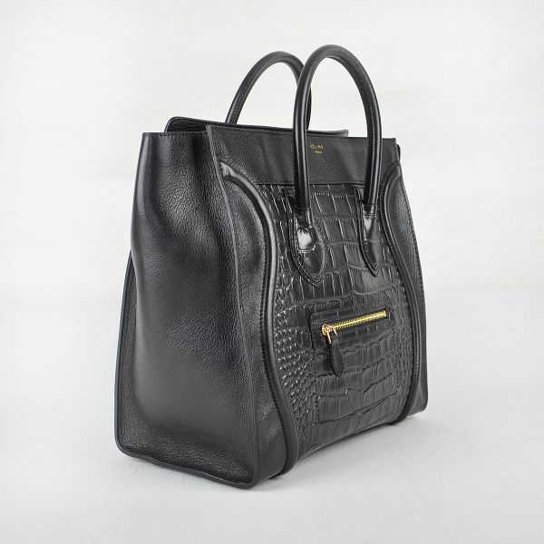 Celine Luggage Mini 33cm Tote Leather Bag - 98170 Black Alligrtor - Click Image to Close