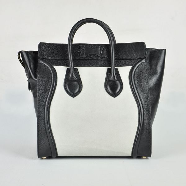 Celine Luggage Mini 33cm Tote Leather Bag - 98170 Black with White - Click Image to Close