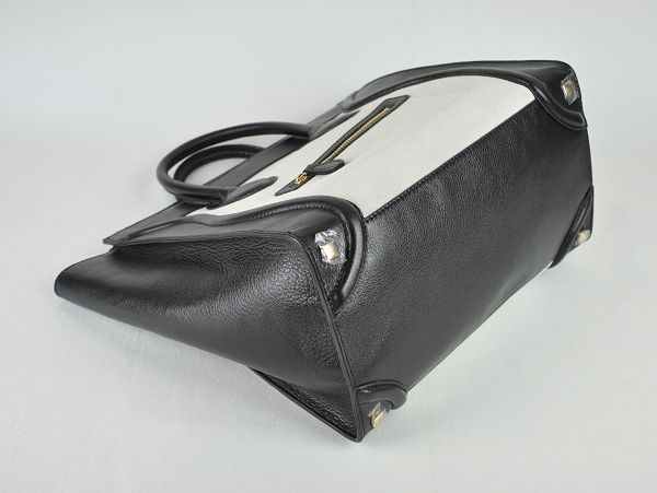 Celine Luggage Mini 33cm Tote Leather Bag - 98170 Black with White - Click Image to Close