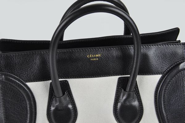 Celine Luggage Mini 33cm Tote Leather Bag - 98170 Black with White