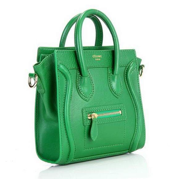Celine Luggage Nano 20cm Tote Bag - 3309 Green Original Leather