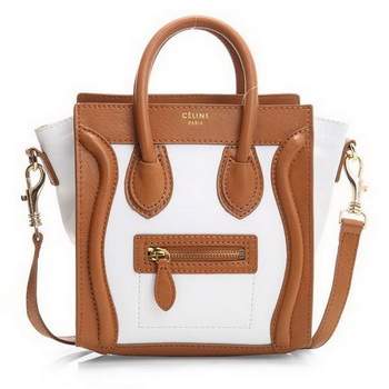 Celine Luggage Nano 20cm Tote Bag - 3309 White and Apricot Original Leather