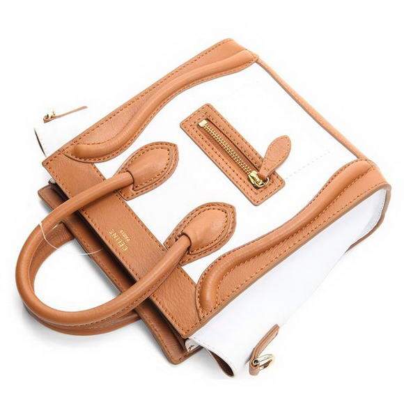 Celine Luggage Nano 20cm Tote Bag - 3309 White and Apricot Original Leather - Click Image to Close