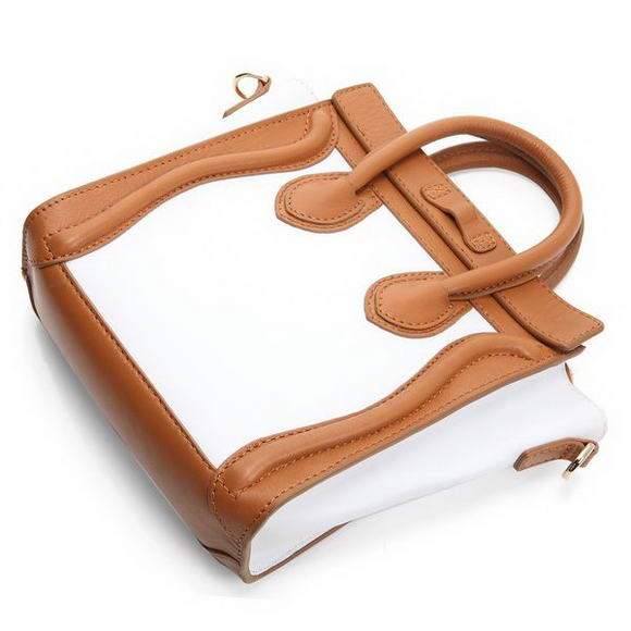 Celine Luggage Nano 20cm Tote Bag - 3309 White and Apricot Original Leather