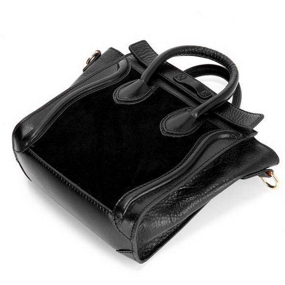 Celine Luggage Nano 20cm Tote Bag - 3309 Black Suede Leather