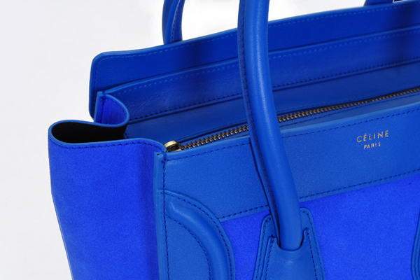 Celine Luggage Mini 30cm Boston Bag 98169 Blue Ferrari Suede Leather