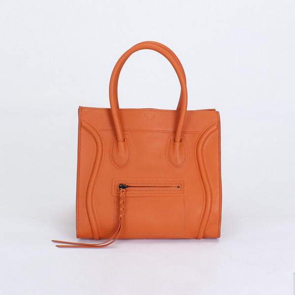 Celine Luggage Phantom Square Tote Bag - 80066 Orange Ferrari Original Leather
