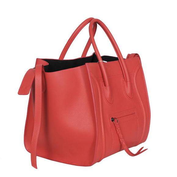 Celine Luggage Phantom Square Tote Bag - 80066 Light Red Ferrari Original Leather - Click Image to Close