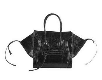 Celine Luggage Phantom Square Tote Bag - 80066 Black Croco Original Leather