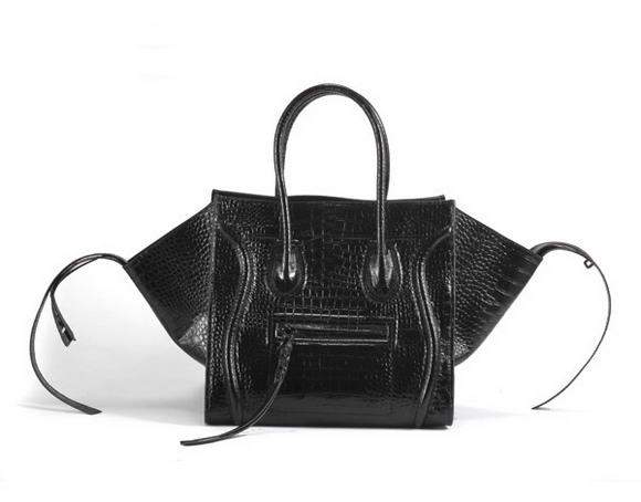 Celine Luggage Phantom Square Tote Bag - 80066 Black Croco Original Leather