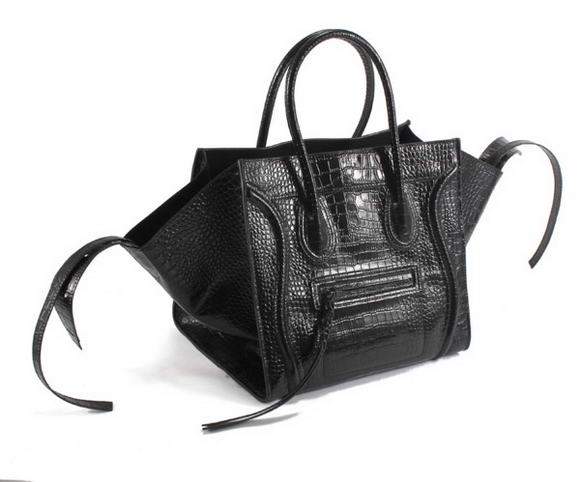 Celine Luggage Phantom Square Tote Bag - 80066 Black Croco Original Leather - Click Image to Close