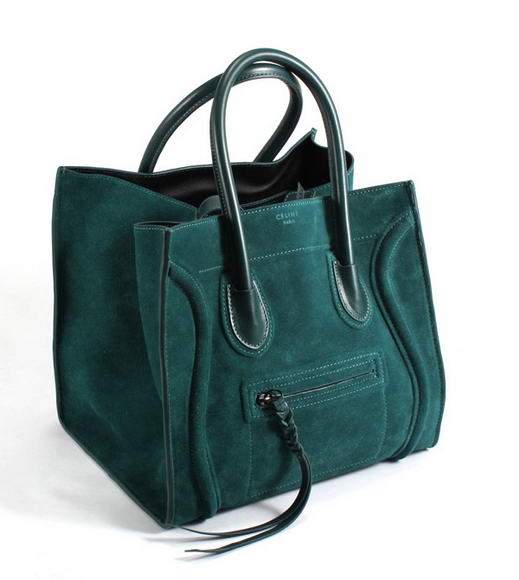 Celine Luggage Phantom Square Tote Bag - 80066 Atrovirens Suede Original Leather
