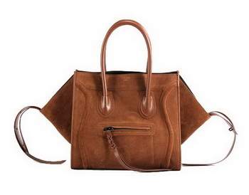 Celine Luggage Phantom Square Tote Bag - 80066 Brown Suede Leather - Click Image to Close
