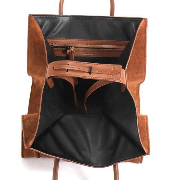 Celine Luggage Phantom Square Tote Bag - 80066 Brown Suede Leather - Click Image to Close