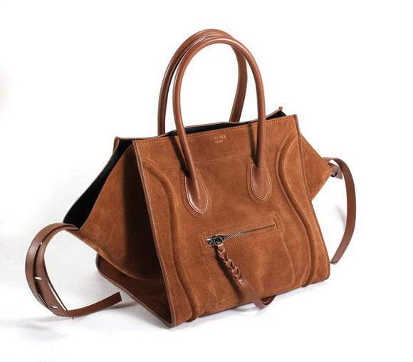 Celine Luggage Phantom Square Tote Bag - 80066 Brown Suede Leather