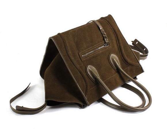 Celine Luggage Phantom Square Tote Bag - 80066 Khaki Suede Leather