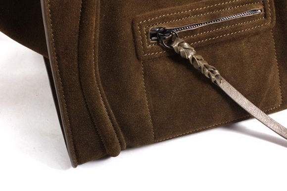 Celine Luggage Phantom Square Tote Bag - 80066 Khaki Suede Leather - Click Image to Close