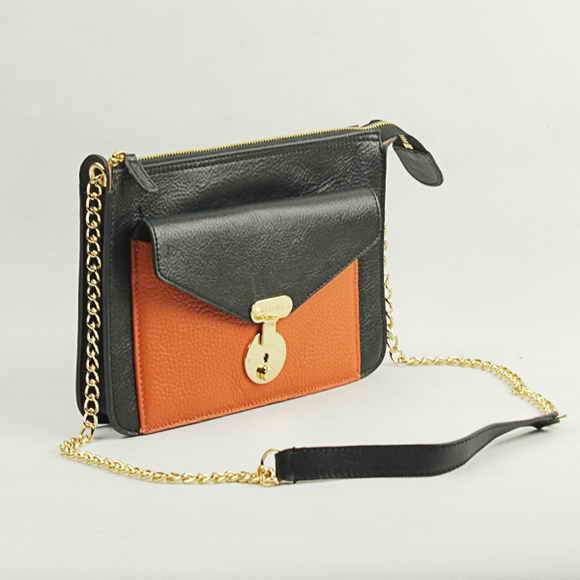 Celine Calfskin Shoulder Bag - 88028 Orange with Black - Click Image to Close