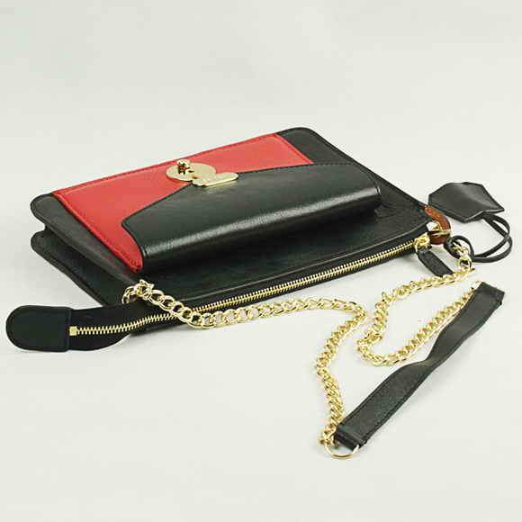 Celine Calfskin Shoulder Bag - 88028 Red with Black - Click Image to Close