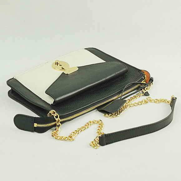 Celine Calfskin Shoulder Bag - 88028 White with Black - Click Image to Close