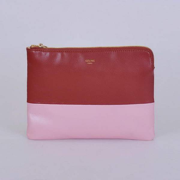 Celine Solo Bi Color Clutch Lambskin Bag - 8821 Bordeaux and Pink