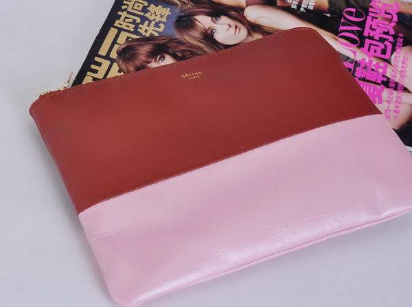 Celine Solo Bi Color Clutch Lambskin Bag - 8821 Bordeaux and Pink