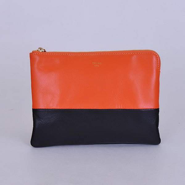 Celine Solo Bi Color Clutch Lambskin Bag - 8821 Orange and Black - Click Image to Close