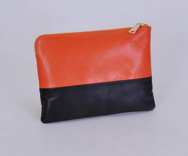 Celine Solo Bi Color Clutch Lambskin Bag - 8821 Orange and Black
