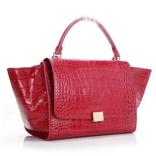 Celine Stamped Trapeze Bag - 3042 Red Original Leather - Click Image to Close