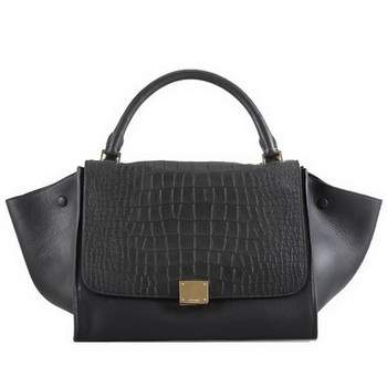 Celine Stamped Trapeze Bags - 88037 Black Croco Leather