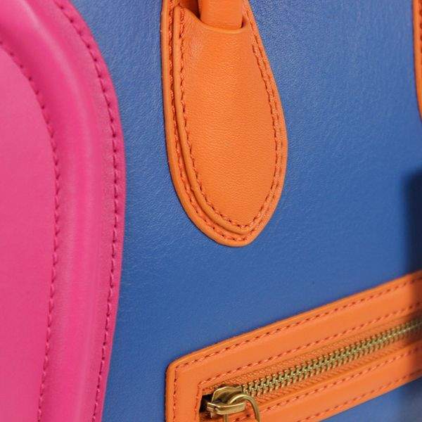 Celine Luggage Mini 30cm Tote Bag - 88022 Blue Orange & Rose Red Original Leather
