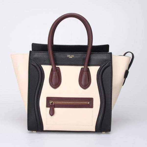 Celine Luggage Mini 30cm Tote Bag - 88022 Cream Black & Red Original Leather - Click Image to Close