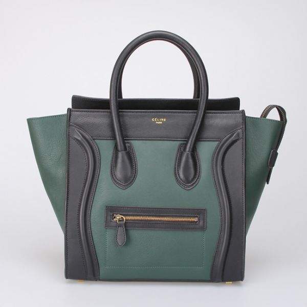 Celine Luggage Mini 30cm Tote Bag - 88022 Green & Black Original Leather - Click Image to Close