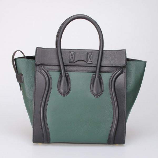Celine Luggage Mini 30cm Tote Bag - 88022 Green & Black Original Leather