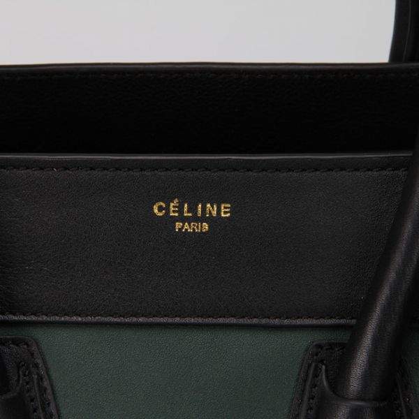 Celine Luggage Mini 30cm Tote Bag - 88022 Green & Black Original Leather