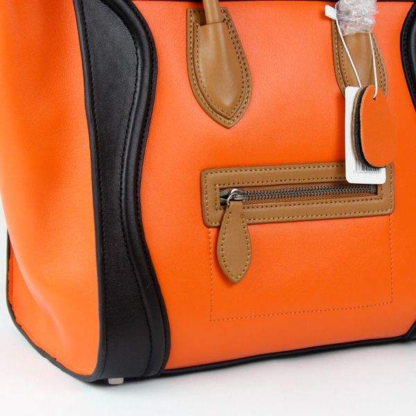 Celine Luggage Mini 30cm Tote Bag - 88022 Orange Black & Camel Original Leather