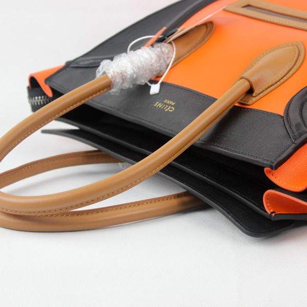 Celine Luggage Mini 30cm Tote Bag - 88022 Orange Black & Camel Original Leather - Click Image to Close