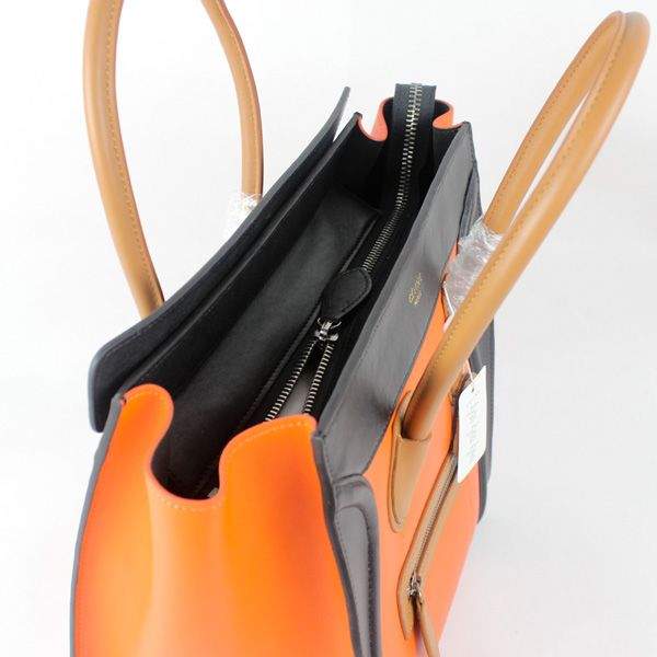 Celine Luggage Mini 30cm Tote Bag - 88022 Orange Black & Camel Original Leather - Click Image to Close