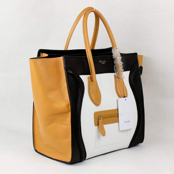 Celine Luggage Mini 30cm Tote Bag - 88022 White Black Apricot Original Leather - Click Image to Close