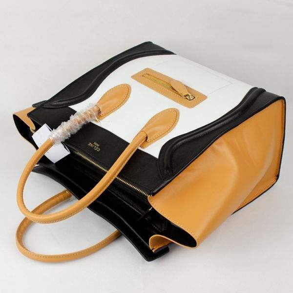 Celine Luggage Mini 30cm Tote Bag - 88022 White Black Apricot Original Leather - Click Image to Close