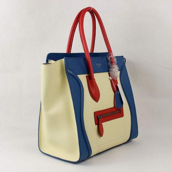 Celine Luggage Mini 30cm Tote Bag - 88022 White Blue & Red Original Leather