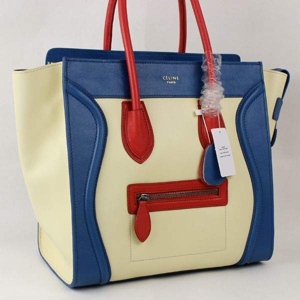 Celine Luggage Mini 30cm Tote Bag - 88022 White Blue & Red Original Leather - Click Image to Close