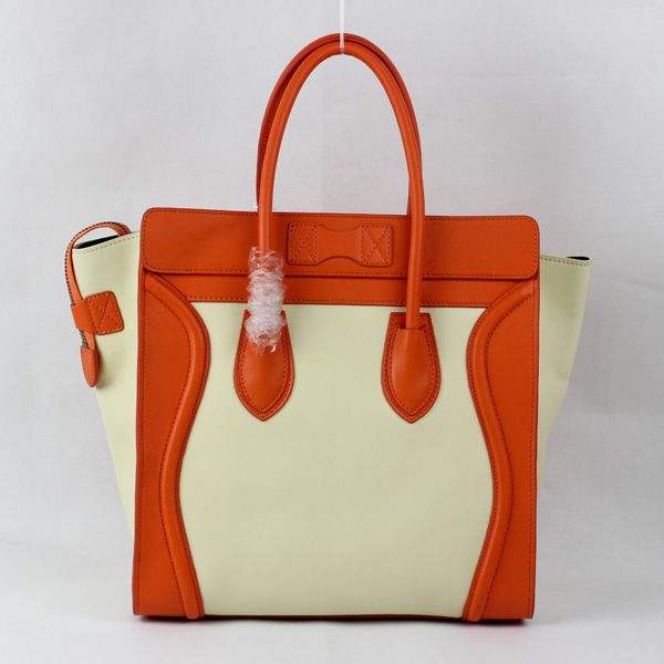 Celine Luggage Mini 30cm Tote Bag - 88022 White & Orange Original Leather