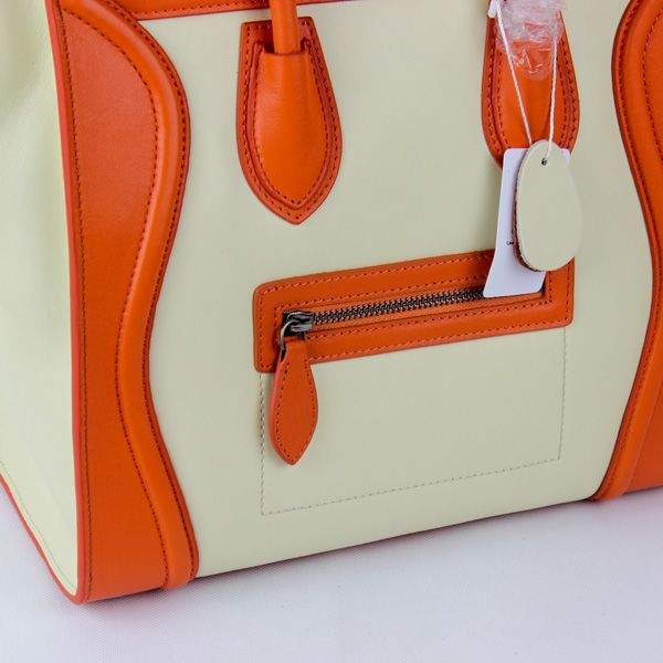 Celine Luggage Mini 30cm Tote Bag - 88022 White & Orange Original Leather - Click Image to Close