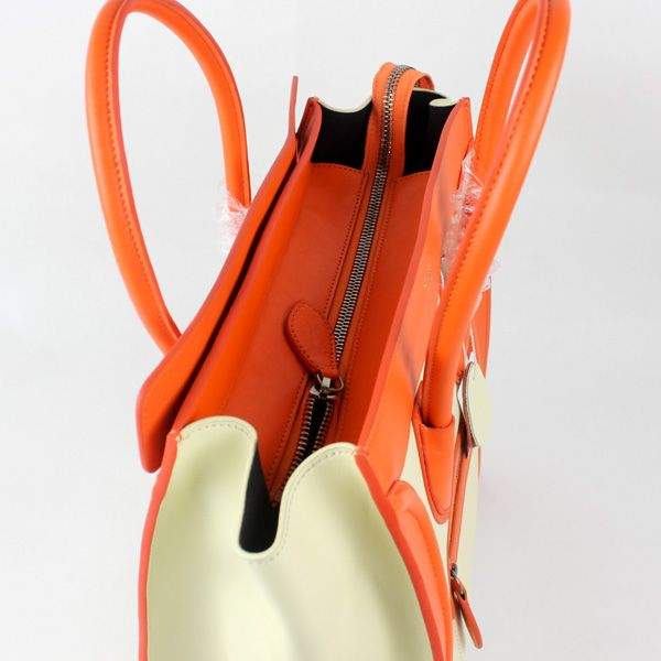 Celine Luggage Mini 30cm Tote Bag - 88022 White & Orange Original Leather