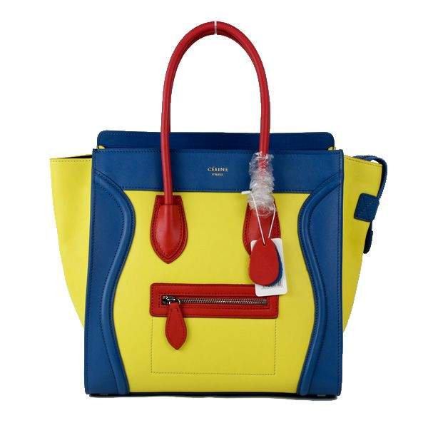 Celine Luggage Mini 30cm Tote Bag - 88022 Yellow Blue & Red Original Leather - Click Image to Close